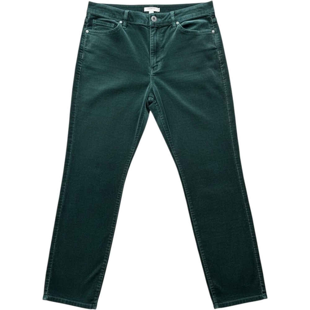 J Jill Velvet Slim Pants Women 10 Green Straight Leg Mid Rise Cotton Holiday